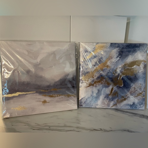 Blue and Gray Art Decor Prints (Set of 2) 8x8 with Painted Gold Metallic Accent - Picture 4 of 6
